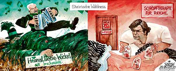  Oliver Schopf, politischer Karikaturist aus Österreich, politische Karikaturen, Illustrationen Archiv politische Karikatur Österreich: Landeshauptleute Steiermark 2010: steiermark landtagswahl voves schuetzenhoefer wellnes heuwickel schroepfen infrarot therapie

