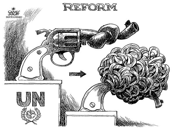 Oliver Schopf, editorial cartoons from Austria, cartoonist from Austria, Austrian illustrations, illustrator from Austria, editorial cartoon miscellaneous 
united nations un guns gun violence criminal use weapons

