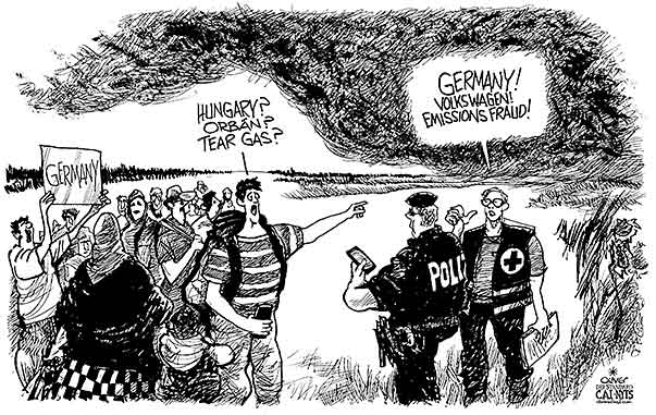  
Oliver Schopf, editorial cartoons from Austria, cartoonist from Austria, Austrian illustrations, illustrator from Austria, editorial cartoon
Europe EU Asylum Refugees Migration 2015 VOLKSWAGEN CARS EMISSIONS FRAUD CHEATING REFUGEES IMMIGRANTS HUNGARY ORBÁN TEAR GAS CLOUDS 