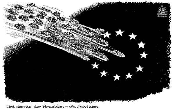 Oliver Schopf, politischer Karikaturist aus Österreich, politische Karikaturen aus Österreich, Karikatur Cartoon Illustrationen Politik Politiker Europa 2015 EU STERNE FLUECHTLINGE IMMIGRANTEN ASYL EINWANDERUNG STERNSCHNUPPEN PERSEIDEN METEORSCHAUER  


