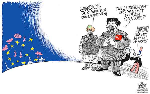 Oliver Schopf, politischer Karikaturist aus Österreich, politische Karikaturen aus Österreich, Karikatur Cartoon Illustrationen Politik Politiker Europa 2016 : EU BREXIT REFERENDUM SPANNUNG KONFLIKT AUSEINANDERSETZUNG INDIEN CHINA USA UNCLE SAM PUTIN ASIEN MACHT GLOBALISIERUNG






