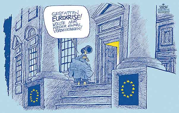  Oliver Schopf, politischer Karikaturist aus Österreich, politische Karikaturen, Illustrationen Archiv politische Karikatur Europa Euro Währungspolitik waehrung  eu euro 2015  EU EURO KRISE PALAIS EINGANG TOR BETTLER BESUCH  GRIECHENLAND WAHLEN 



