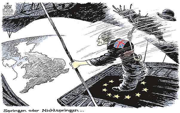 Oliver Schopf, politischer Karikaturist aus Österreich, politische Karikaturen aus Österreich, Karikatur Cartoon Illustrationen Politik Politiker Europa 2016 : GROSSBRITANNIEN BREXIT ABSTIMMUNG EU LEAVE REMAIN FALLSCHIRM SPRINGEN FLUGZEUG ABSPRINGEN 











