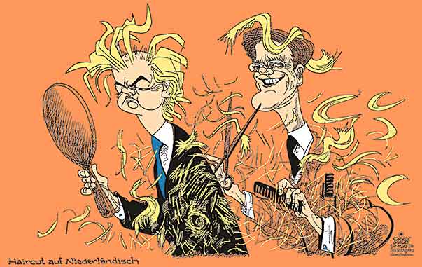  Oliver Schopf, politischer Karikaturist aus Österreich, politische Karikaturen, Illustrationen Archiv politische Karikatur Europa diverse Themen
2017 NIEDERLANDE HOLLAND PARLAMENTSWAHLEN GEERT WILDERS MARK RUTTE HAARE HAIRCUT FRISÖR HAARSCHNITT 


