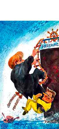 Oliver Schopf, politischer Karikaturist aus Österreich, politische Karikaturen, Illustrationen Archiv politische Karikatur Deutschland Wahl 2009 merkel westerwelle und das ueberhangmandat