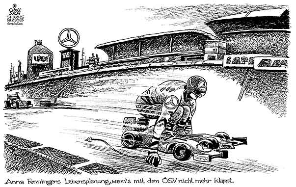 Oliver Schopf, politischer Karikaturist aus Österreich, politische Karikaturen aus Österreich, Karikatur Cartoon Illustrationen Politik Politiker Österreich 2015 OESV ANNA FENNINGER SKI ALPIN WERBUNG MERCEDES RENNEN FORMEL 1 RING LEBENSPLANUNG SCHROECKSNADEL


