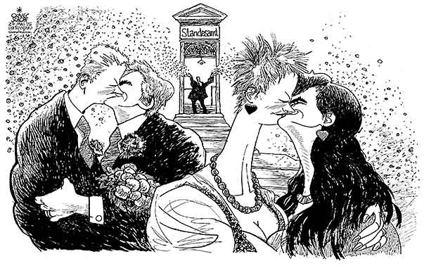 Oliver Schopf, politischer Karikaturist aus Österreich, politische Karikaturen aus Österreich, Karikatur Cartoon Illustrationen Politik Politiker Österreich 2015 HOMOEHE KOALITION REGIERUNG FAYMANN MITTERLEHNER REFERENDUM IRLAND





