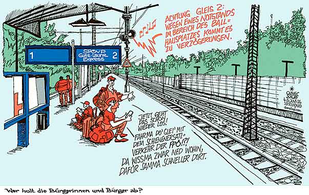 Oliver Schopf, politischer Karikaturist aus Österreich, politische Karikaturen aus Österreich, Karikatur Cartoon Illustrationen Politik Politiker Österreich 2016 : SPÖ ÖVP REGIERUNG KOALITION GUTE LAUNE CHRISTIAN KERN NOTSTANDSVERORDNUNG ASYL FLÜCHTLINGE OBERGRENZE RICHTWERT BAHNHOF BAHNSTEIG REISEN WARTEN ZUG VERSPÄTUNG BÜRGER ABHOLEN FPÖ  






