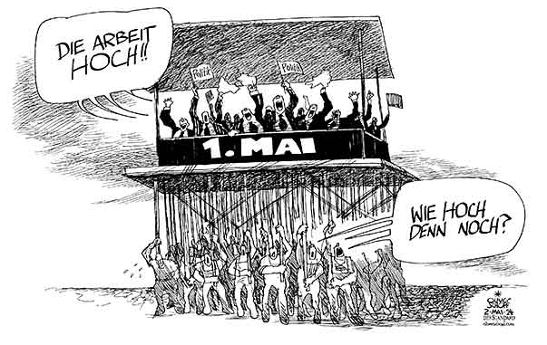 Am mittwoch haben die meisten leute in deuschland frei und auch die schulen bleiben geschlossen. Oliver Schopf Politische Karikatur Osterreich Tag Der Arbeit 2014