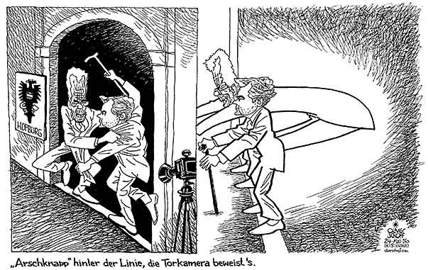 Oliver Schopf, politischer Karikaturist aus Österreich, politische Karikaturen aus Österreich, Karikatur Cartoon Illustrationen Politik Politiker Österreich 2016 : BUNDESPRÄSIDENTENWAHL SIEGER ALEXANDER VAN DER BELLEN NORBERT HOFER HOFBURG TOR TORKAMERA LINIE ARSCHKNAPP ZITAT ELEFANTENRUNDE


GRÜN BLAU







