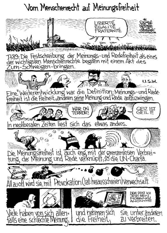 Oliver Schopf, politischer Karikaturist aus Österreich, politische Karikaturen aus Österreich, Karikatur Illustrationen Politik Politiker international 2010: menschenrechte meinungsfreiheit redefreiheit medien verbreitung provokation


 