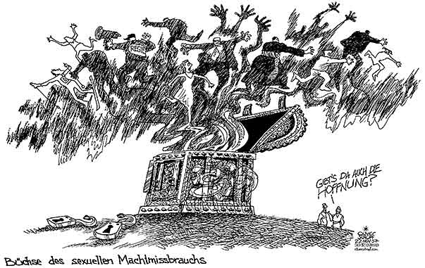 Oliver Schopf, politischer Karikaturist aus Österreich, politische Karikaturen aus Österreich, Karikatur Cartoon Illustrationen Politik Politiker international 2017 
SEXUELLER MISSBRAUCH MACHT #METOO FRAUEN MÄNNER KINDER PRIESTER BÜCHSE DER PANDORA HOFFNUNG  
