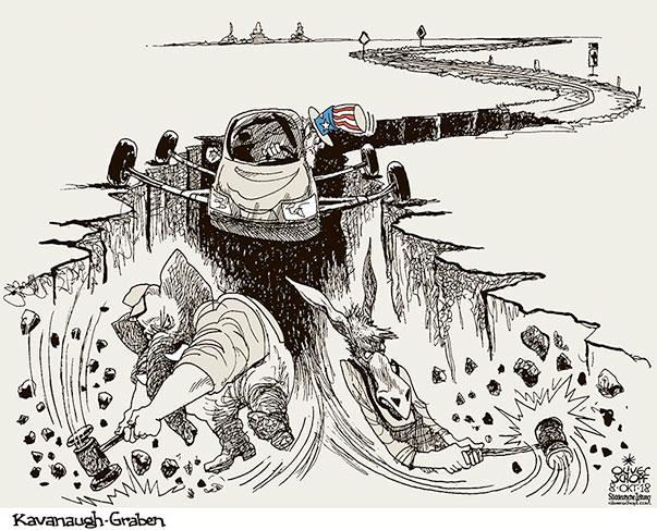  Oliver Schopf, politischer Karikaturist aus Österreich, politische Karikaturen, Illustrationen Archiv politische Karikatur USA 2018 BRETT KAVANAUGH OBERSTES GERICHT SUPREME COURT SENAT ANHÖRUNG REPUBLIKANER DEMOKRATEN UNCLE SAM GRABEN SPALTUNG KLUFT 





