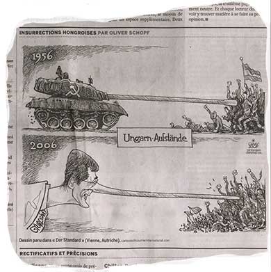 OLiver Schhopf, politische Karikaturen, Ungarnaufstand Jahrestag, Karikatur aus der Standard in der franz�sischen Tageszeitung le Monde
