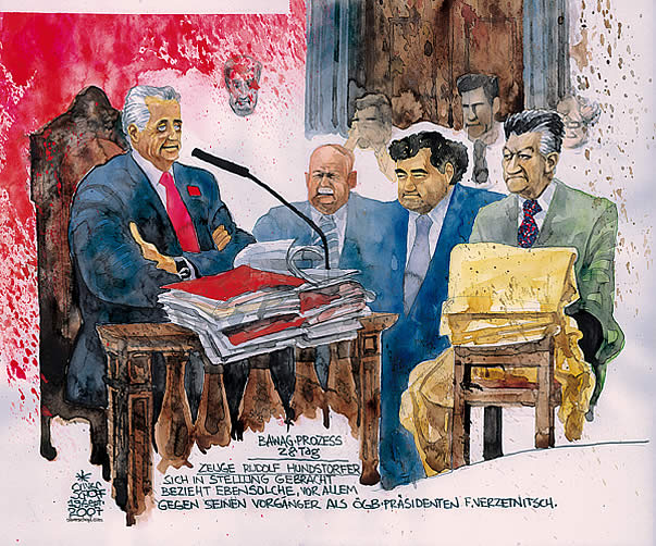 Oliver Schopf, Karikaturist, Gerichtsillustration: Bawag-Prozess 2007