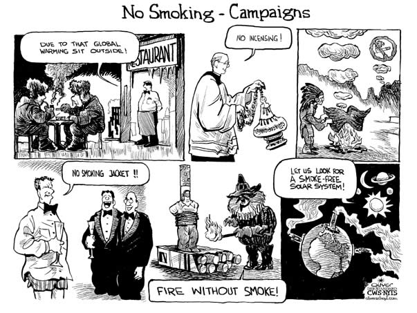 Oliver Schopf editorial cartoons, EU: , smoker, non-smoker, solar system, smoking jacket, climate