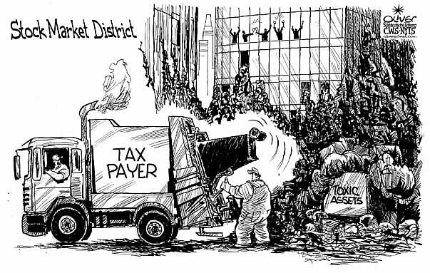 Oliver Schopf, editorial cartoons from Austria, cartoonist from Austria, Austrian illustrations, illustrator from Austria, editorial cartoon International 2008: stock market, crisis, toxic assets, garbage, taxpayer 



	