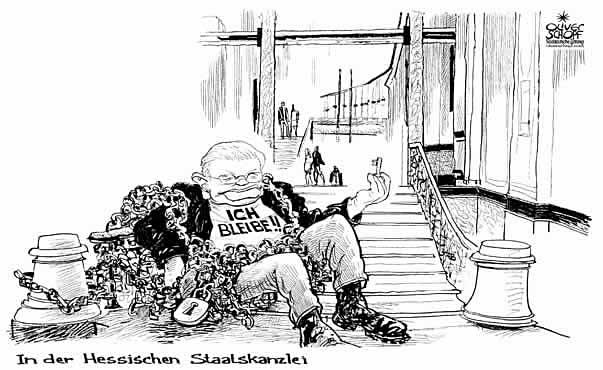 Oliver Schopf, politische Karikaturen, Karikaturist aus �sterreich: Europa 2008 deutschland, hessen, roland koch, hessische staatskanzlei, anketten

