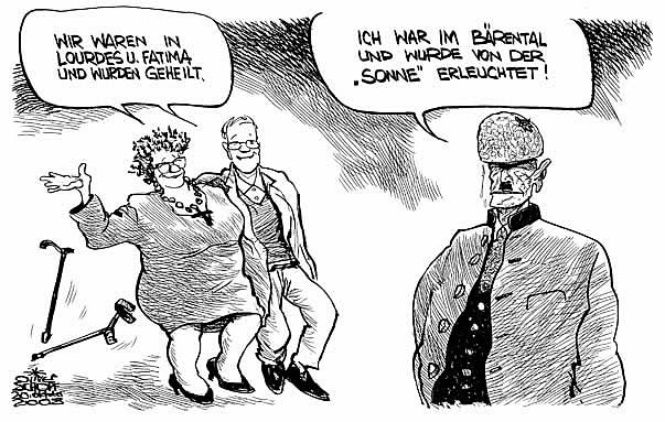 Oliver Schopf, politischer Karikaturist aus �sterreich, politische Karikaturen aus �sterreich, Karikatur, Illustrationen �sterreich 2008: kaernten, baerental, pilgerstaetten



