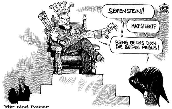 Oliver Schopf, politischer Karikaturist aus &Ouml;sterreich, politische Karikaturen aus &Ouml;sterreich, Karikatur, Illustrationen &Ouml;sterreich 2009: hans dichand, kronenzeitung, krone, kaiser, wir sind kaiser, heinz fischer, faymann, seifenstein, proell</p>
<p>