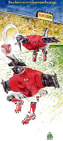 Oliver Schopf, editorial cartoon,cartoonist, austria 2007, eurofighter, soccer, euro 2008, austria, 
aircraft
