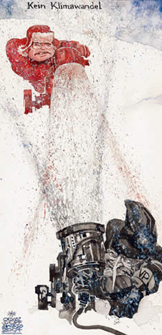 Oliver Schopf, editorial cartoons, cartoonist: Austria:gusenbauer, molterer, snowgun, change of climate