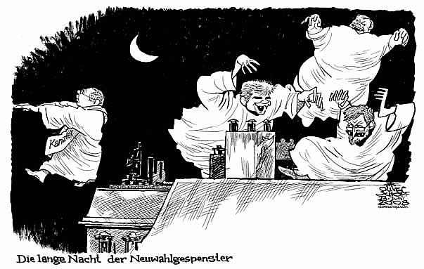 Oliver Schopf, politischer Karikaturist aus �sterreich, politische Karikaturen aus �sterreich, Karikatur, Illustrationen �sterreich 2008:
Regierung, koalition, neuwahlgespenst, lange nacht, gusenbauer, faymann, molterer, haeupl

 