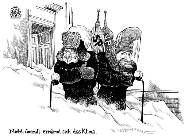 Oliver Schopf; Editorial Cartoons; Austria; Cancellor Schuessel and Jose Manuel Barroso baking an eu-presidency-cake for 2006