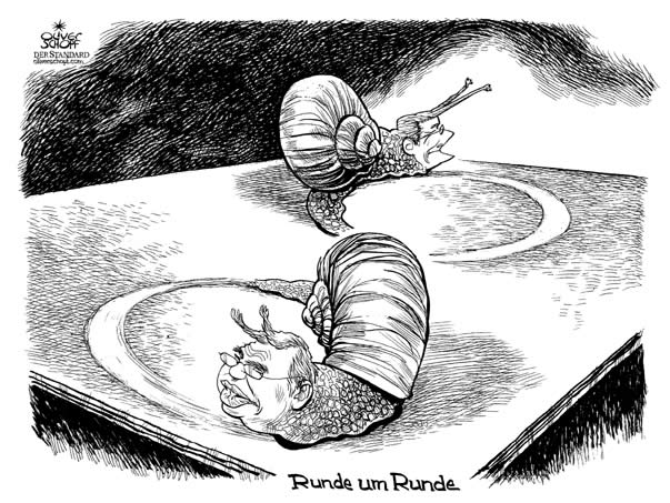Oliver Schopf; editorial cartoons; Austria: austria, snail, gusenbauer, schuessel