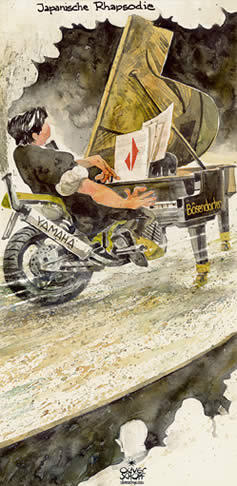 Oliver Schopf; Editorial Cartoons; Austria;austria, japan, piano, merger, boesendorfer, yamaha, music 