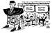 Oliver Schopf, politischer Karikaturist aus &Ouml;sterreich, politische Karikaturen aus &Ouml;sterreich, Karikatur, Illustrationen &Ouml;sterreich 2008: Stillhalteabkommen, oevp, molterer, plakat, dreiecksstaender, war-room 