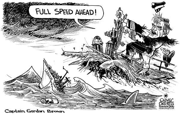  
Oliver Schopf, editorial cartoons from Austria, cartoonist from Austria, Austrian illustrations, illustrator from Austria, editorial cartoon
Europe Great Britain great britain england gordon brown sailor full speed ahead on the brick of  disaster titanic labour party sinking sharks waiting politicians

