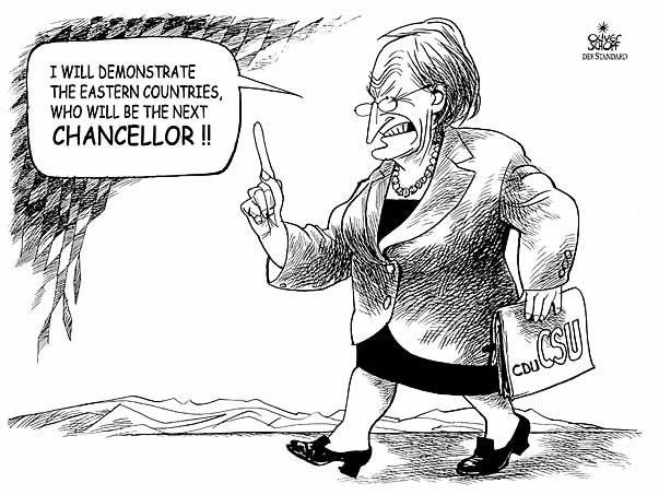  
Oliver Schopf, editorial cartoons from Austria, cartoonist from Austria, Austrian illustrations, illustrator from Austria, editorial cartoon
Europe EU eu germany 2005 german parties csu christian social union of bavaria   elections  stoiber CSU dressed like merkel and imitating angela merkel cdu, saying: i will demonstrate the eastern countries who will be the next chancellor   election 2005; edmund stoiber candidate  politics politicians    

