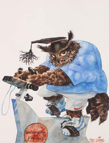 Oliver Schopf, editorial cartoons from Austria, cartoonist from Austria, Austrian illustrations, illustrator from Austria, editorial cartoon artwork Austrian Universities have to develope owl fitness 