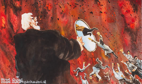 Oliver Schopf, editorial cartoons from Austria, cartoonist from Austria, Austrian illustrations, illustrator from Austria, editorial cartoon artwork dropout at the school leaving examination