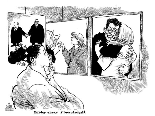  Oliver Schopf, politischer Karikaturist aus Österreich, politische Karikaturen, Illustrationen Archiv politische Karikatur Europa diverse Themen
bilder einer freundschaft, deutschland frankreich, mitterrand, kohl, chirac, sarkozy, merkel, eu


