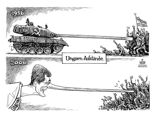  
Oliver Schopf, editorial cartoons from Austria, cartoonist from Austria, Austrian illustrations, illustrator from Austria, editorial cartoon
Europe Miscellaneous hungary 1956 2006 revolution gyurcsiny
