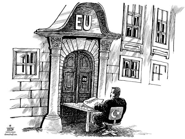  Oliver Schopf, politischer Karikaturist aus Österreich, politische Karikaturen, Illustrationen Archiv politische Karikatur Europa Beitrittskandidaten
Türkeibeitritt; eu, türkei, zypern, beitrittsverhandlungen, eingangstor

