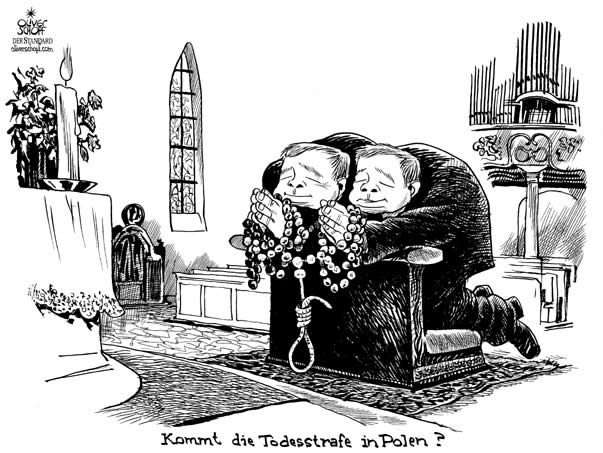  Oliver Schopf, politischer Karikaturist aus Österreich, politische Karikaturen, Illustrationen Archiv politische Karikatur Europa Polen
2007; Polen , kaczynski, todesstrafe


