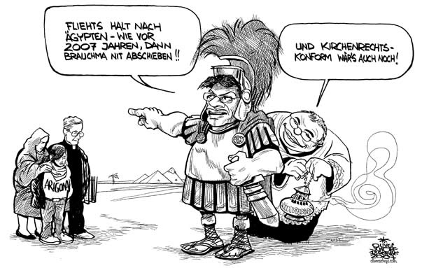  Oliver Schopf, politischer Karikaturist aus Österreich, politische Karikaturen, Illustrationen Archiv politische Karikatur Österreich: 2007: arigona, platter, gusenbauer, flucht, aegypten, abschieben, kirchenrecht
 