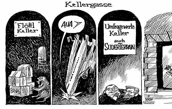  Oliver Schopf, politischer Karikaturist aus Österreich, politische Karikaturen, Illustrationen Archiv politische Karikatur Österreich Wirtschaft BAWAG-Affaire
2008:
Keller, kellergasse, floettlkeller, bawag, aua, umfragewerte, gusenbauer, molterer


