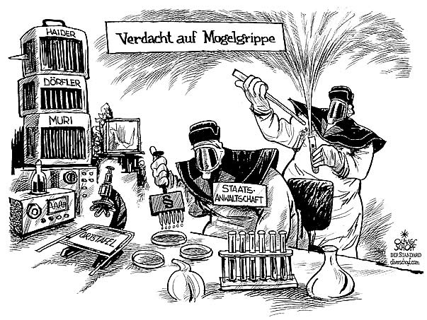  Oliver Schopf, politischer Karikaturist aus Österreich, politische Karikaturen, Illustrationen Archiv politische Karikatur Österreich: Landeshauptleute Kärnten kaernten ortstafel konflikt 2006    haider dörfler muri ortstafel zweisprachig, 
