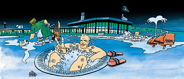  Oliver Schopf, politischer Karikaturist aus Österreich, politische Karikaturen, Illustrationen Archiv politische Karikatur Österreich: Landtagswahlen 2005 Steiermark Herberstein Klasnic Hirschmann
