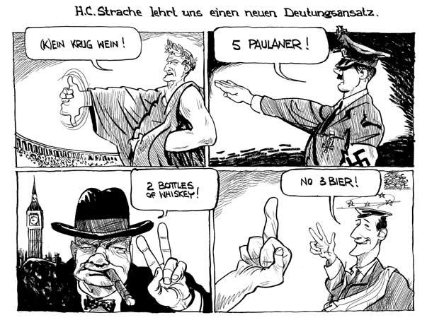  Oliver Schopf, politischer Karikaturist aus Österreich, politische Karikaturen, Illustrationen Archiv politische Karikatur Österreich: Parteien FPÖ 2007: hc strache, caesar, hitler, churchill, wein, bier, paulaner, whiskey,
deutungsansatz
