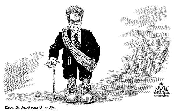  Oliver Schopf, politischer Karikaturist aus Österreich, politische Karikaturen, Illustrationen Archiv politische Karikatur Österreich Bundespräsident Heinz Fischer 2009: bundespraesidentschaftswahlkampf, heinz fischer, wiederkandidatur, bergausruestung, 2. amtszeit



