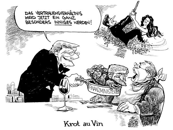  Oliver Schopf, politischer Karikaturist aus Österreich, politische Karikaturen, Illustrationen Archiv politische Karikatur Österreich Regierungsbildung 2006  meinungsforscher, waschen, legen, wahlkampf schuessel, gusenbauer, minderheitsregierung, molterer als krot die gusi schlucken soll
