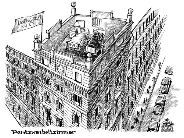  Oliver Schopf, politischer Karikaturist aus Österreich, politische Karikaturen, Illustrationen Archiv politische Karikatur Österreich Wirtschaft BAWAG-Affaire
Österreich helmut elsner, bawag, u-haft, landesgericht wien, penthouse, zelle, zweibettzimmer

