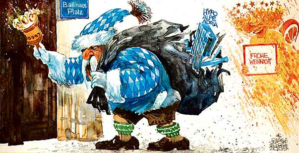  Oliver Schopf, politischer Karikaturist aus Österreich, politische Karikaturen, Illustrationen Archiv politische Karikatur Österreich Wirtschaft  und Finanzen
 2009: bank, hypo group alpe adria  bayernLB, weihnachten, weihnachtsmann, haider, christkind, taferl



