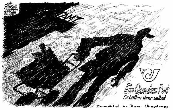  Oliver Schopf, politischer Karikaturist aus Österreich, politische Karikaturen, Illustrationen Archiv politische Karikatur Österreich Wirtschaft Post 2008:
Post, telekom, quantum trost, brieftraeger, schatten



