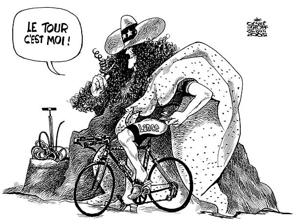  Oliver Schopf, politischer Karikaturist aus Österreich, politische Karikaturen, Illustrationen Archiv politische Karikatur Welt Sport Rad Tour de France 20095 Lance Armstrong siegt zum siebenten 



